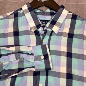 Charleston Threads Button Down Men XL Blue Teal Plaid Excellent Cotton L/S